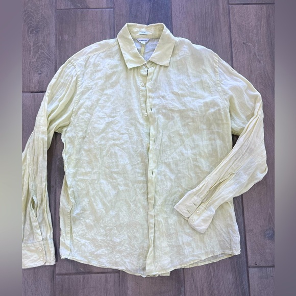 Men’s Calvin Klein 100% Linen Light Fluorescent Yellow Button Down Shirt Size XL - Picture 1 of 6